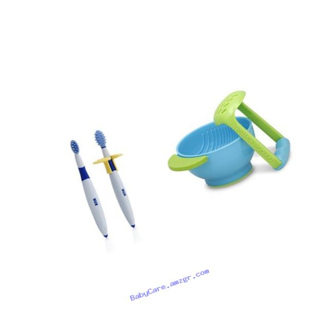 NUK grins and giggles Training Toothbrush Set with Mash and Serve Bowl for Making Homemade Baby Food