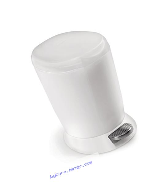 simplehuman Mini Round Step Trash Can, White Plastic, 6L / 1.6 Gal