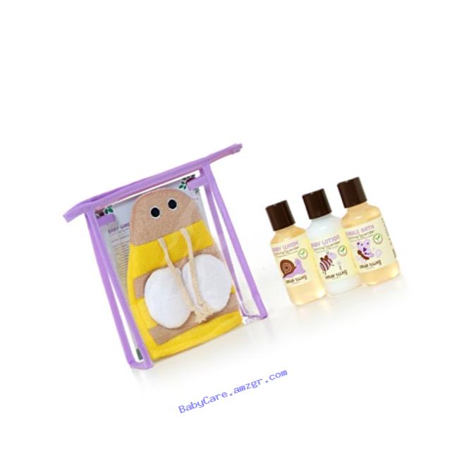 Little Twig All Natural Baby Travel Basics Bee Set with Baby Bubble Bath, Lotion, Body Wash, and Bath Mitt, Lavender