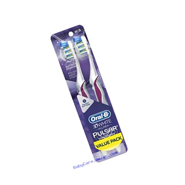 Oral-B Pulsar 3d White Advanced Vivid Soft Toothbrush Twin Pack, 2 Count, (Colors May Vary)
