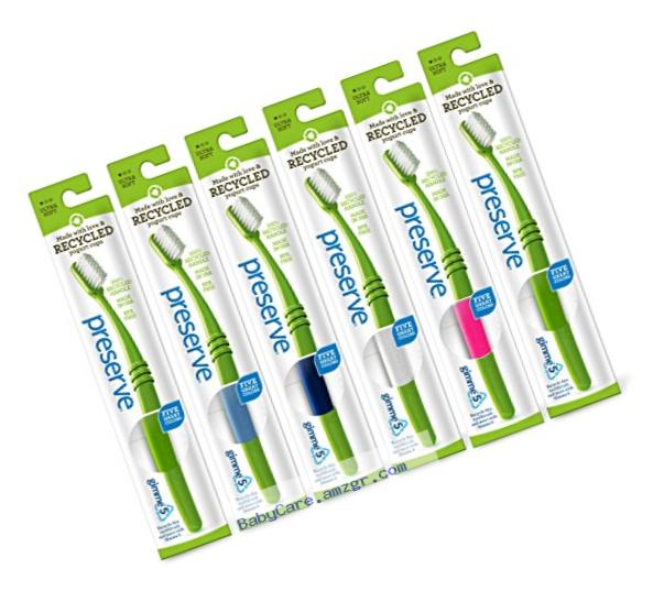 Preserve Toothbrushes in Lightweight Pouch, Ultra Soft Bristles, 6-Count, (Colors and Packaging may Vary)