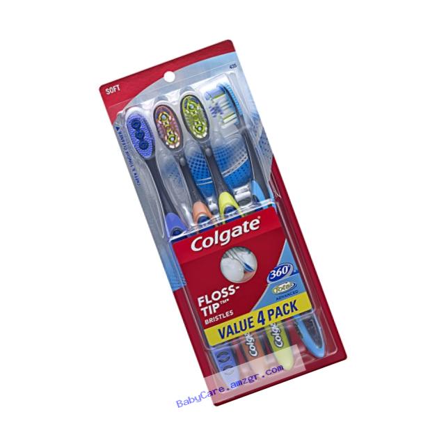 Colgate 360 Total Advanced Floss-Tip Slim Toothbrush, Soft (4 Pack)