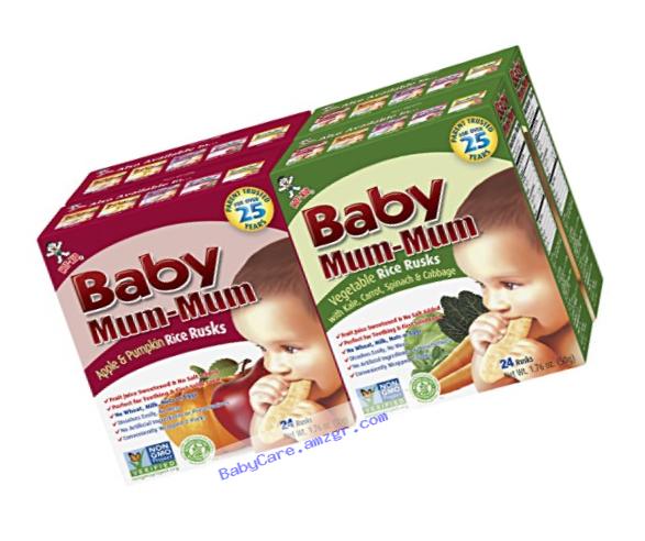 Hot-Kid Baby Mum-Mum Rice Rusks, 2 Flavor Variety Pack, Apple & Pumpkin/Vegetable, 4 count (2 of each)