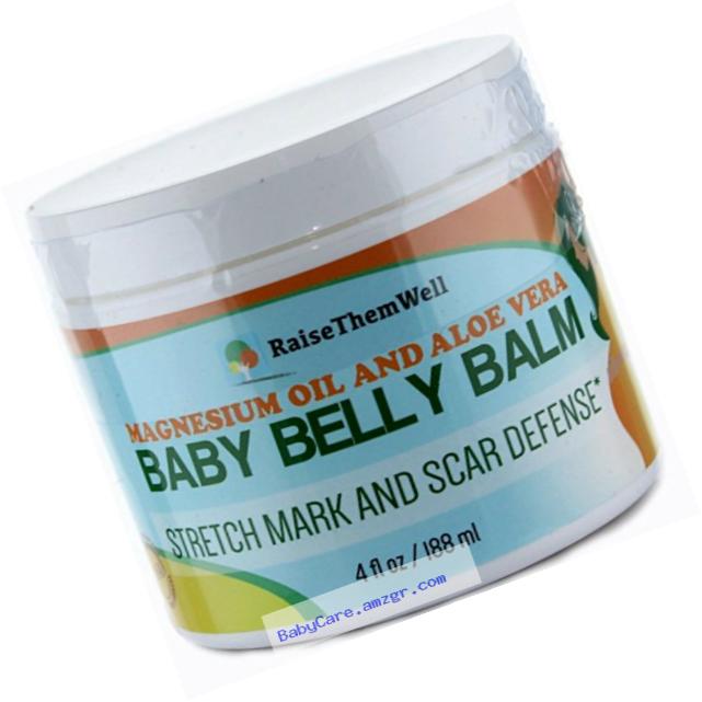 Raise Them Well Baby Belly Balm Stretch Mark & Scar Defense Magnesium Oil, Aloe Vera, Jojoba Oil, Coconut Oil, Beeswax & Lavender Essential Oil