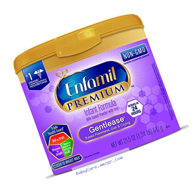Enfamil PREMIUM Non-GMO Gentlease Infant Formula, Powder, 21.5 Ounce Reusable Tub